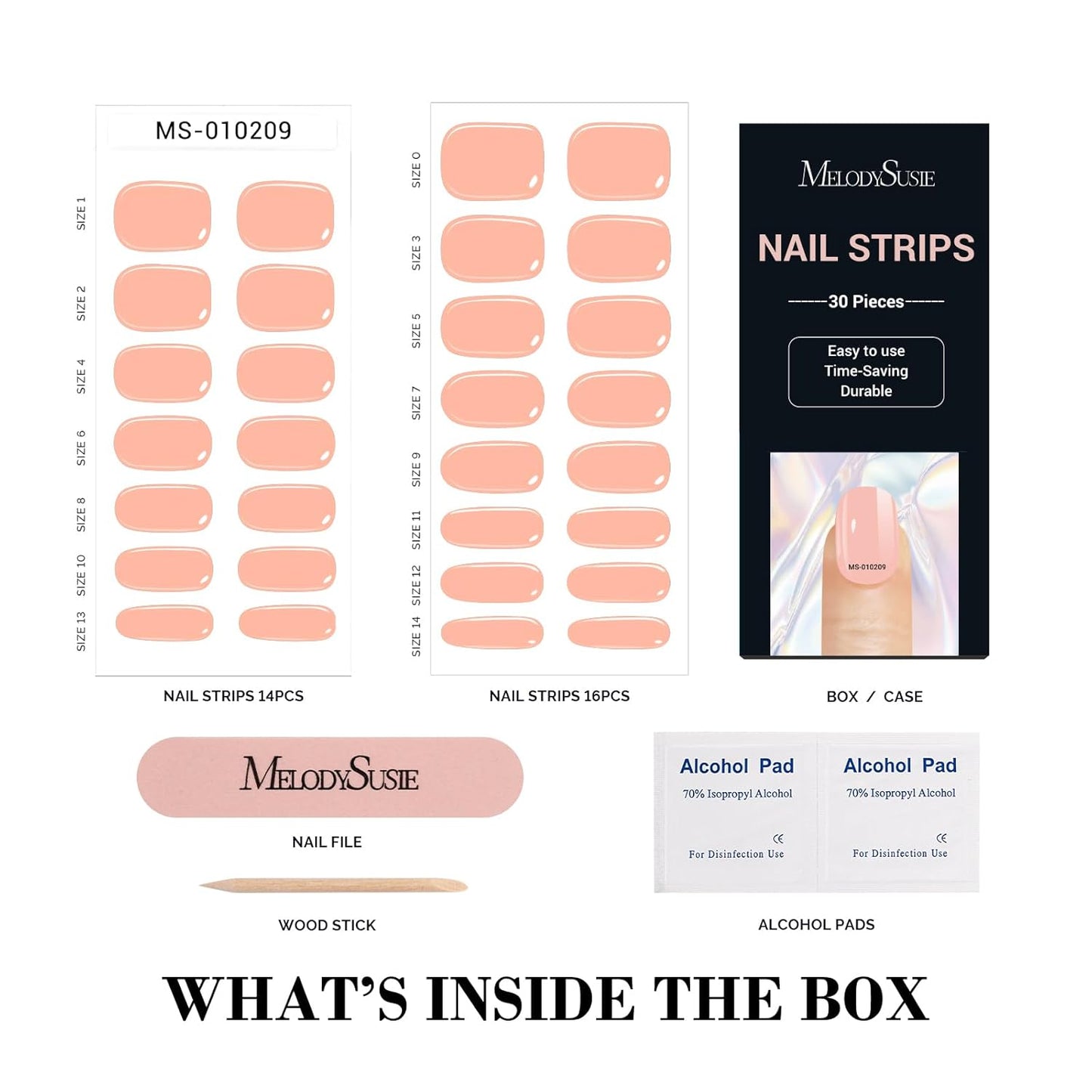 MelodySusie 30PCS Semi Cured Gel Nail Strips (Jelly Coral), Works with Nail lamp, Salon Quality, Long Lasting, Easy to Apply and Remove, Includes 2 Prep Pads, Nail File and Wooden Stick