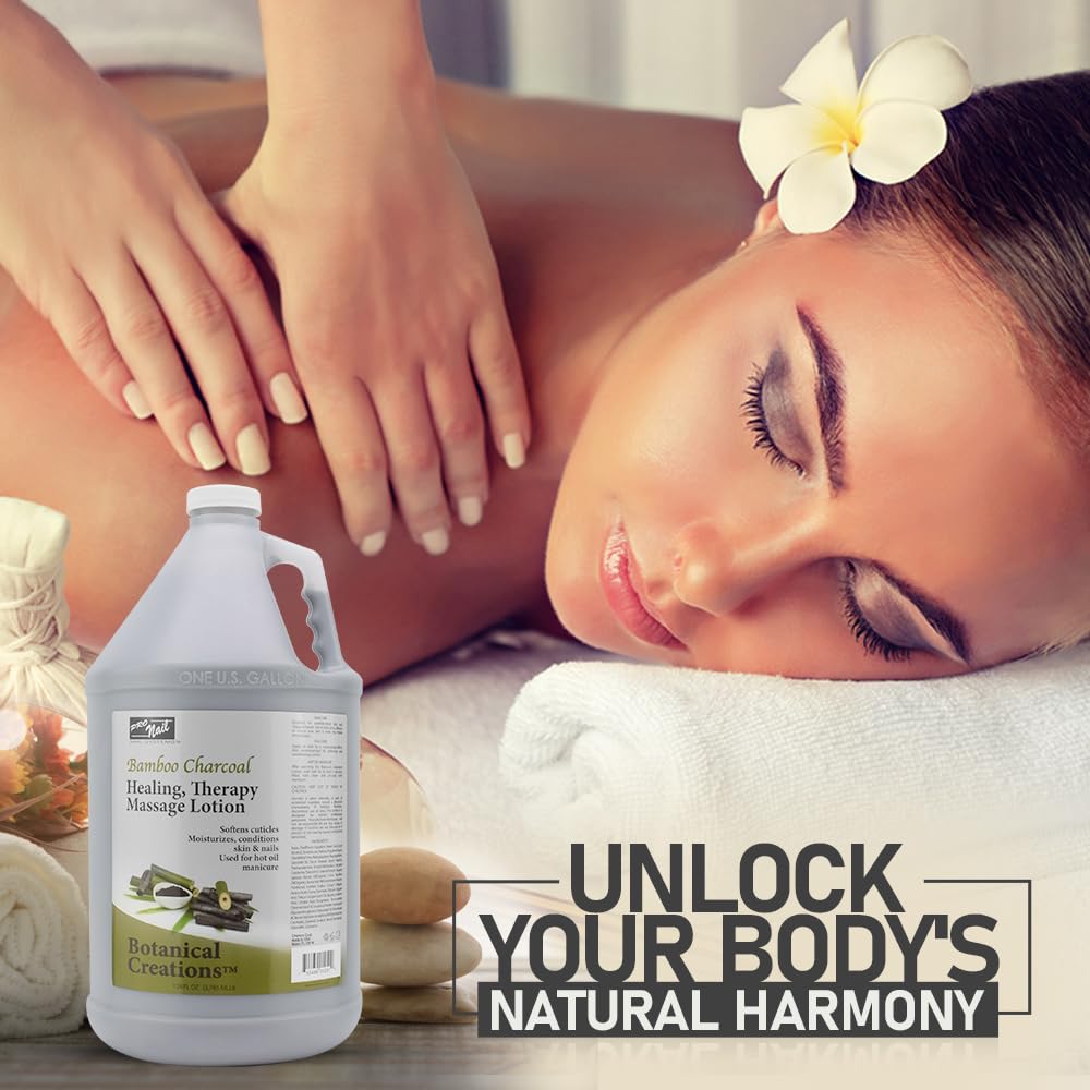 PRO NAIL - Healing Therapy Massage Lotion - Professional Pedicure, Body and Hot Oil Manicure, Infused with Natural Oils, Vitamins, Panthenol and Amino Acids (Bamboo Charcoal, 1 Gallon)