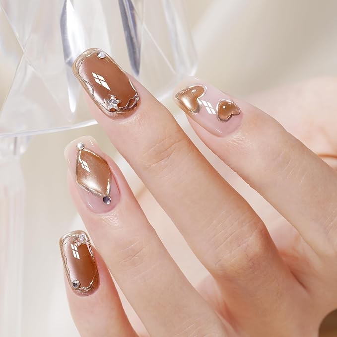 AILLSA Glass Cat Eye Gel Nail Polish, 15ml Brown Glitter Jelly Sheer Gel Polish, Translucent Magnetic Shimmer Sparkle Nail Art U V Salon 0.5 OZ GF33