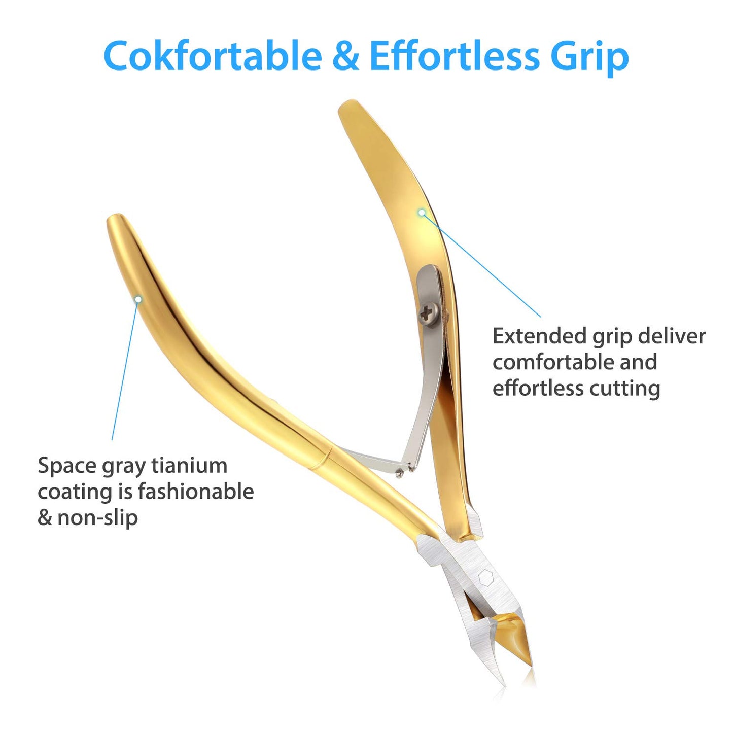 Mudder 3 Packs Cuticle Nippers Cutter Tool Stainless Steel Nail Cuticle Trimmer Remover with Pointed Blade Scissors Pedicure Manicure Tool for Fingernails Nails Care and Toenails(Gold)