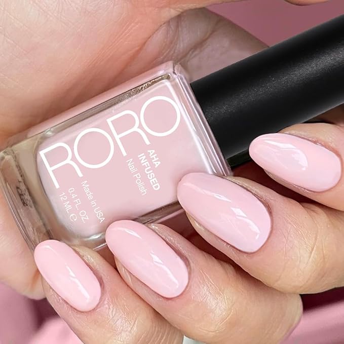 roro AHA Infused 21+ Free Nail Polish - Chip-Resistant High-Impact Nail Color Lacquer Made in the USA, Vegan/Cruelty-Free, Gluten-Free, Ballet Recital, Ballerina Pink, .4Fl Oz/12mL