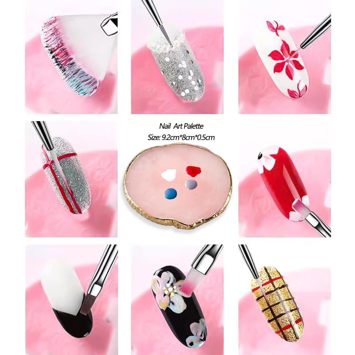 Nail Art Tools 73-pieces Set, Nail Brushes For Nail Art, Resin Agate Stone Nail Art Palette, Dual-ended Silicone Carving Pen Dotting Pen Tools, False Nail Display Tips Nails Art Kit for Nail Design