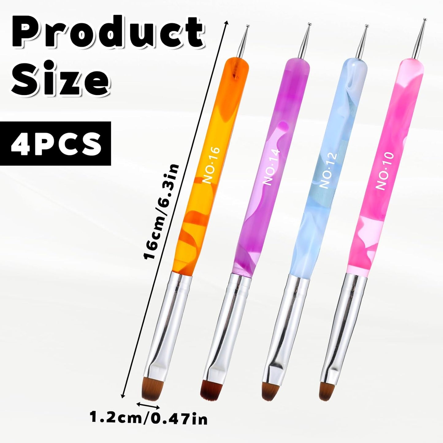 4 Pcs Gel French Manicure Brush with Dotting Tool Acrylic Nail Clean Up Brushes Elegant Marble French Nail Brush Set for Manicure Art Design and Nail-Cleaning (Multicolor 10# 12# 14# 16#)