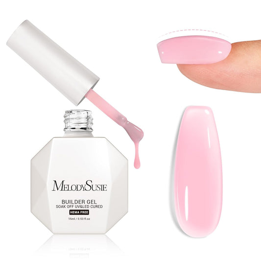 MelodySusie Hema Free Pink Builder Nail Gel for Nails Thickening, 0.5 Fl Oz, Soak Off UV Extension Gel, Nail Art Design Salon DIY Manicure at Home for Women H1604