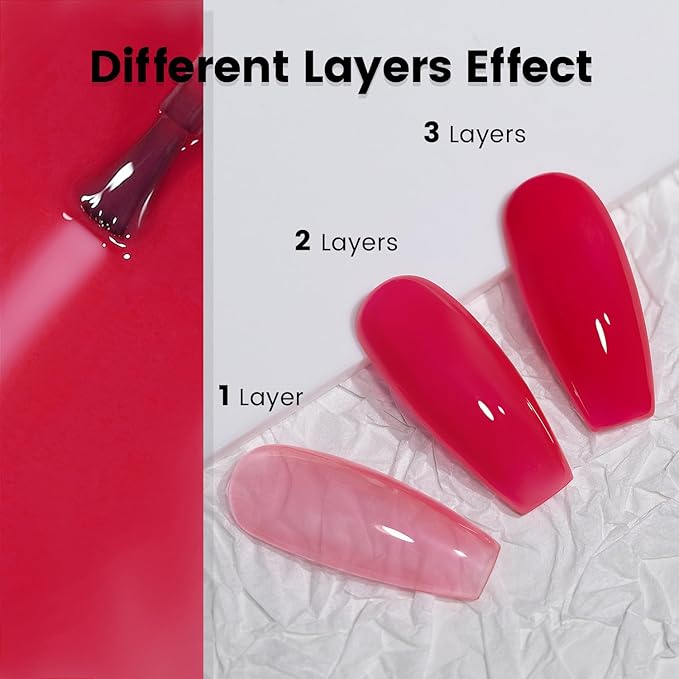RARJSM Nude Gel Nail Polish Cherry Pink Sheer Neutral Skin Tone Color Ice Jelly Clear Pink Gel Polish Transparent Nail GelPolish Soak off UV LED Cured for Home Salon DIY Manicure 15ml Single Bottle