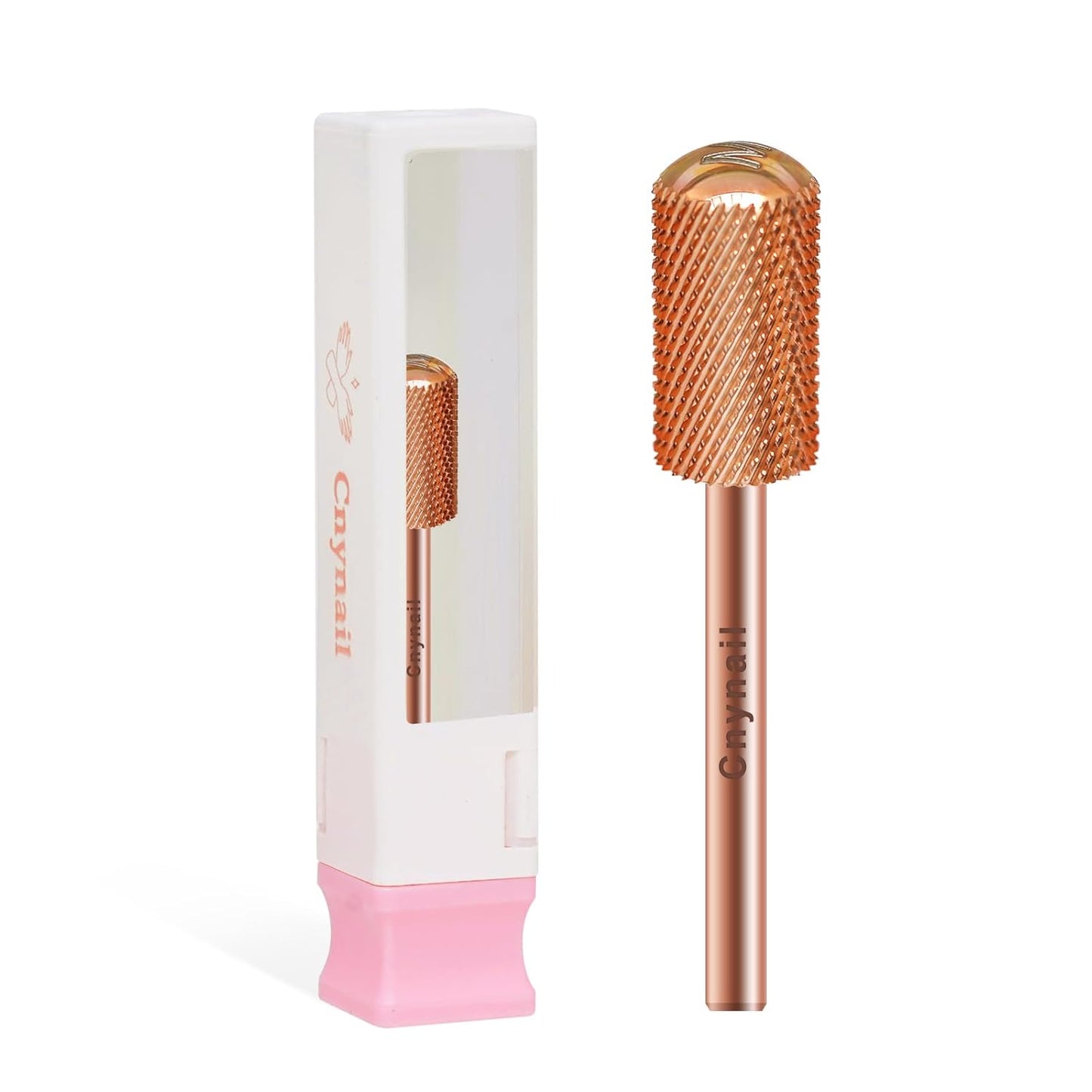 3/32" Large Barrel Smooth Round Top Tungsten Carbide Nail Drill Bit Safety Bit for Gel & Acrylic Removal, 2-Way Rotating Efile Tip, Salon Electric File Accessory (M Grit, Rose Gold)