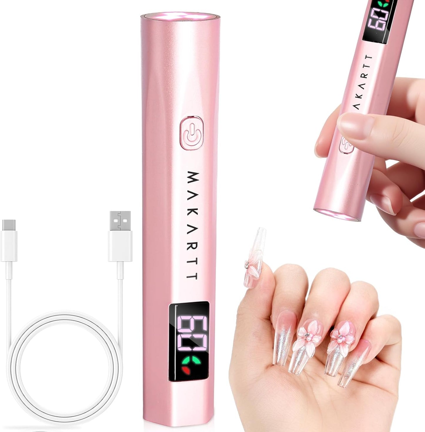 Makartt UV Light for Gel Nails - Handheld UV LED Nail Gel Lamp with 3 Beads Portable JERTY Nail Dryer for Fast Curing Nail Tips Rechargeable USB Nail Light with LCD 3 Timers for Home Salon Use
