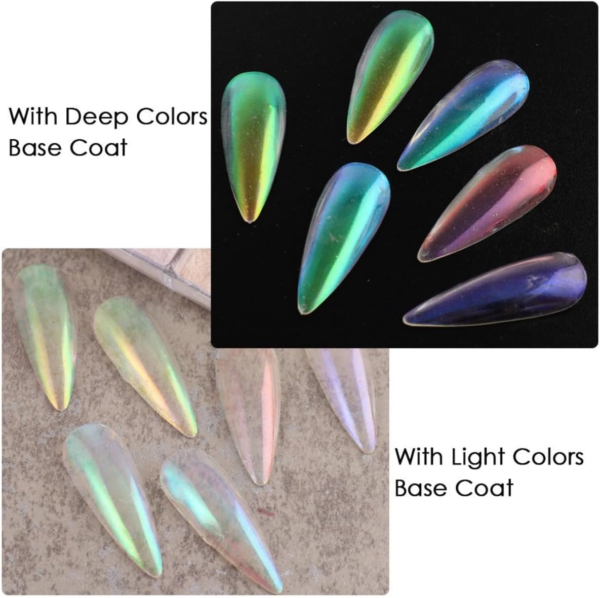 6 Colors White Pearl Chrome Nail Powder Mirror Effect Aurora Magic White Pearlescent Chrome Powder for Gel Nails, Iridescent Nail Powder Glitter for Nail Art Decoration