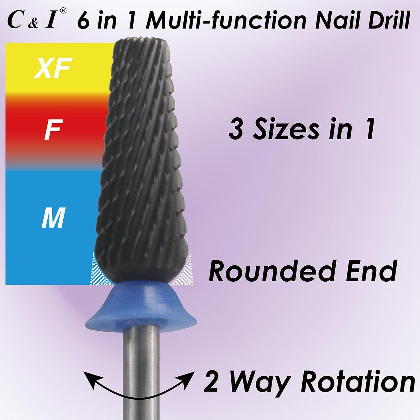 C & I Nail Drill Bit 6 in 1 Multi-function Rounded End E-file, Diamond Coat, CNC Overall Cut Nail Tools for Nail Techs Quick Remove Acrylic Nail Gels & Nail Art (Special Coat, Middle -M)