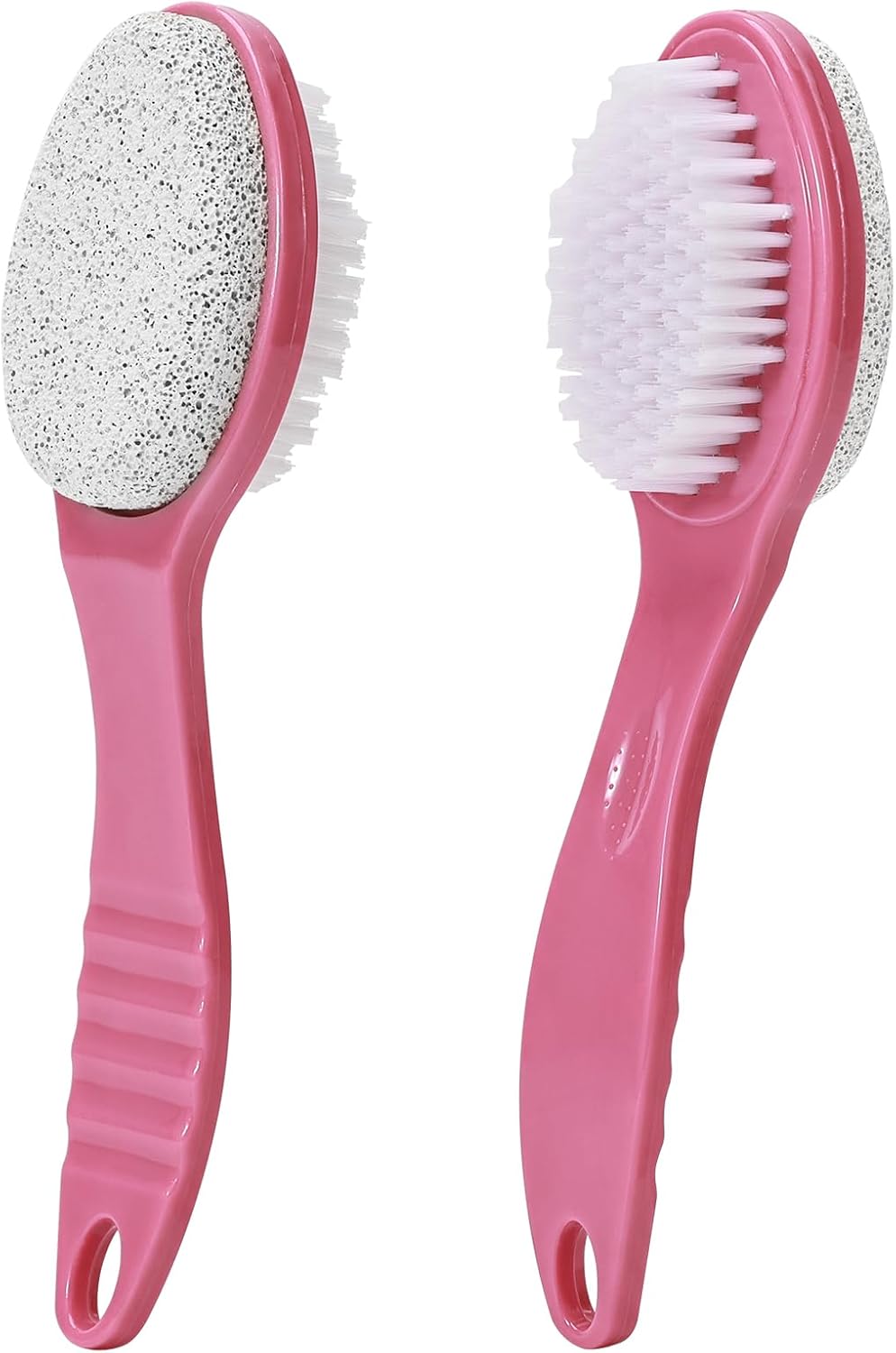 Foot Callus Remover, Double-Sided Pumice Stone Brush for Feet, 2 Pack Foot File Scrubber for Home Feet Care, Multi Purpose Pedicure Tools with Handle for Dead Skin Remover, Rose Pink