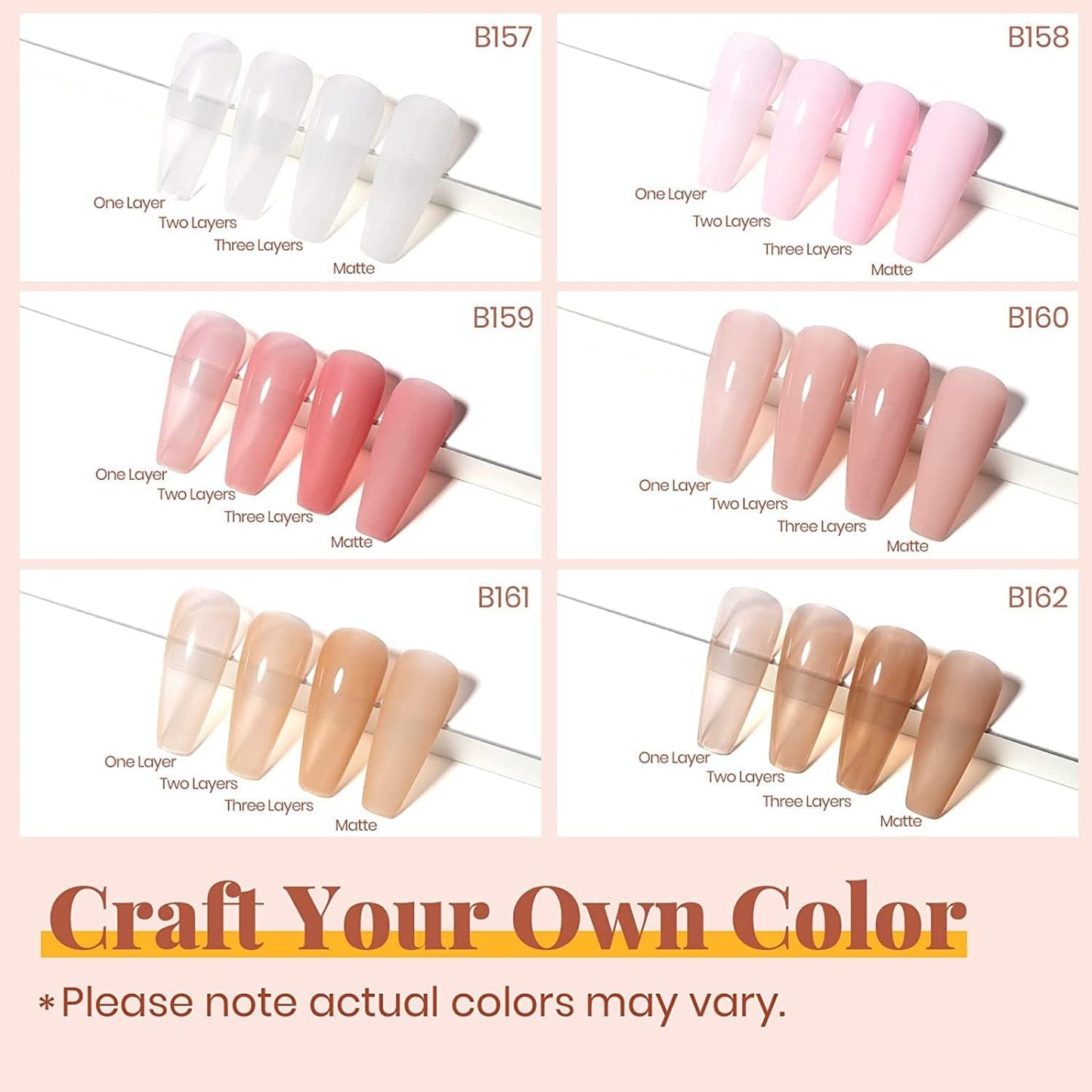 Beetles Gel Nail Polish Kit with U V LED Light - 6 Colors Jelly Milky White Sheer Pink Nude Gel Polish Starter Kit Manicure,Soak Off U V Nail Polish Set Salon DIY for Girl