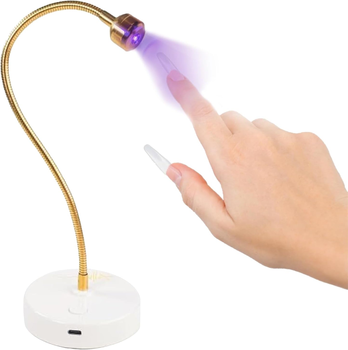 ALLKEM Flash Cure UV Light - Gooseneck Led Nail Lamp for Gel Polish - Professional & Home Use Nail Light & Dryer - Wireless, Cordless & Rechargeable Curing Lamp (3W - Gold)