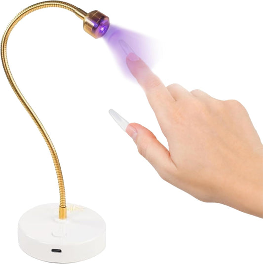 ALLKEM Flash Cure UV Light - Gooseneck Led Nail Lamp for Gel Polish - Professional & Home Use Nail Light & Dryer - Wireless, Cordless & Rechargeable Curing Lamp (3W - Gold)