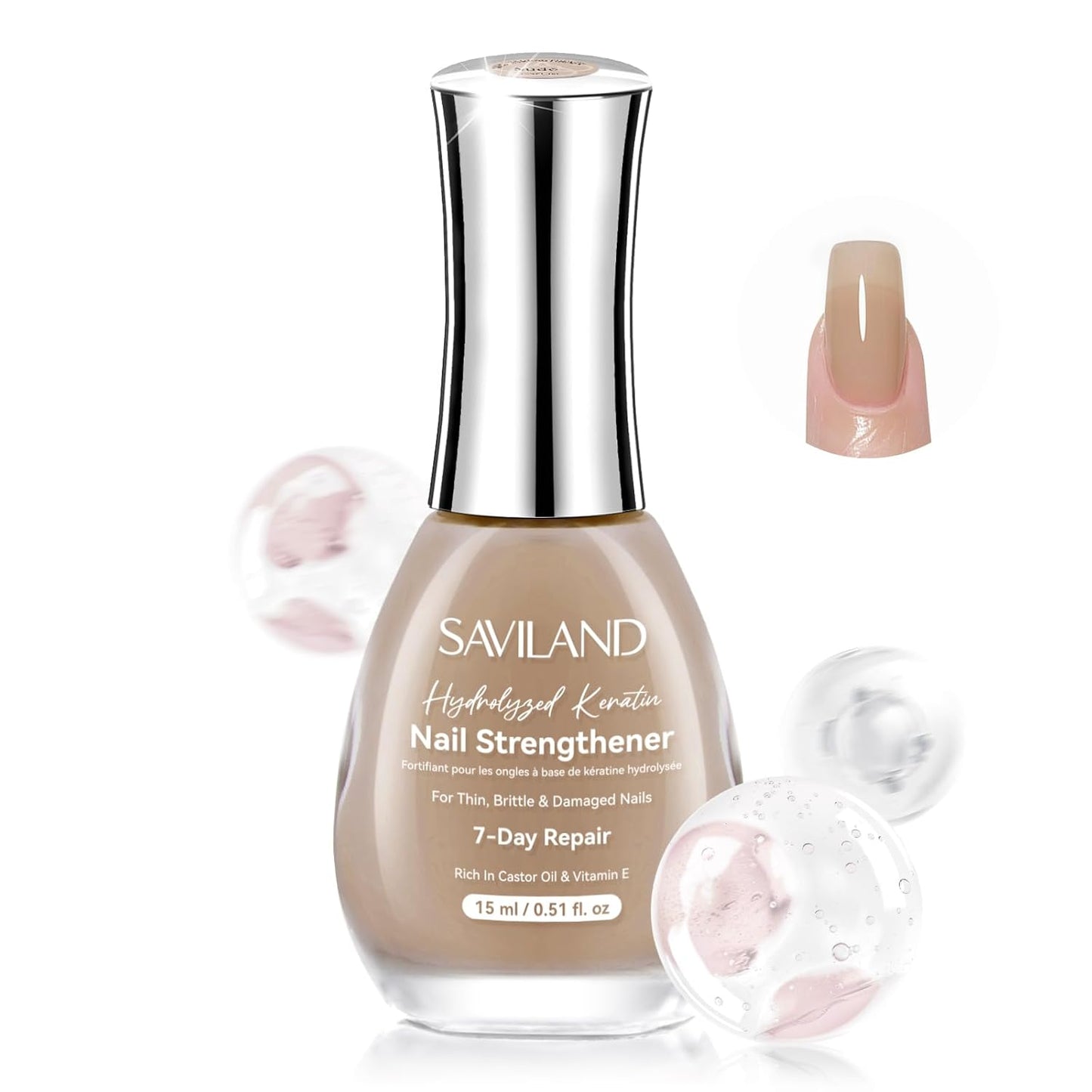 SAVILAND Nail Strengthener: Jelly Nude Nail Growth for Damaged Nails Air Dry Natural Concealer Foundation Polish 15ml Strengthening Polish Repair Weak & Thin Nails Fingernail Nail Care Gifts for Women