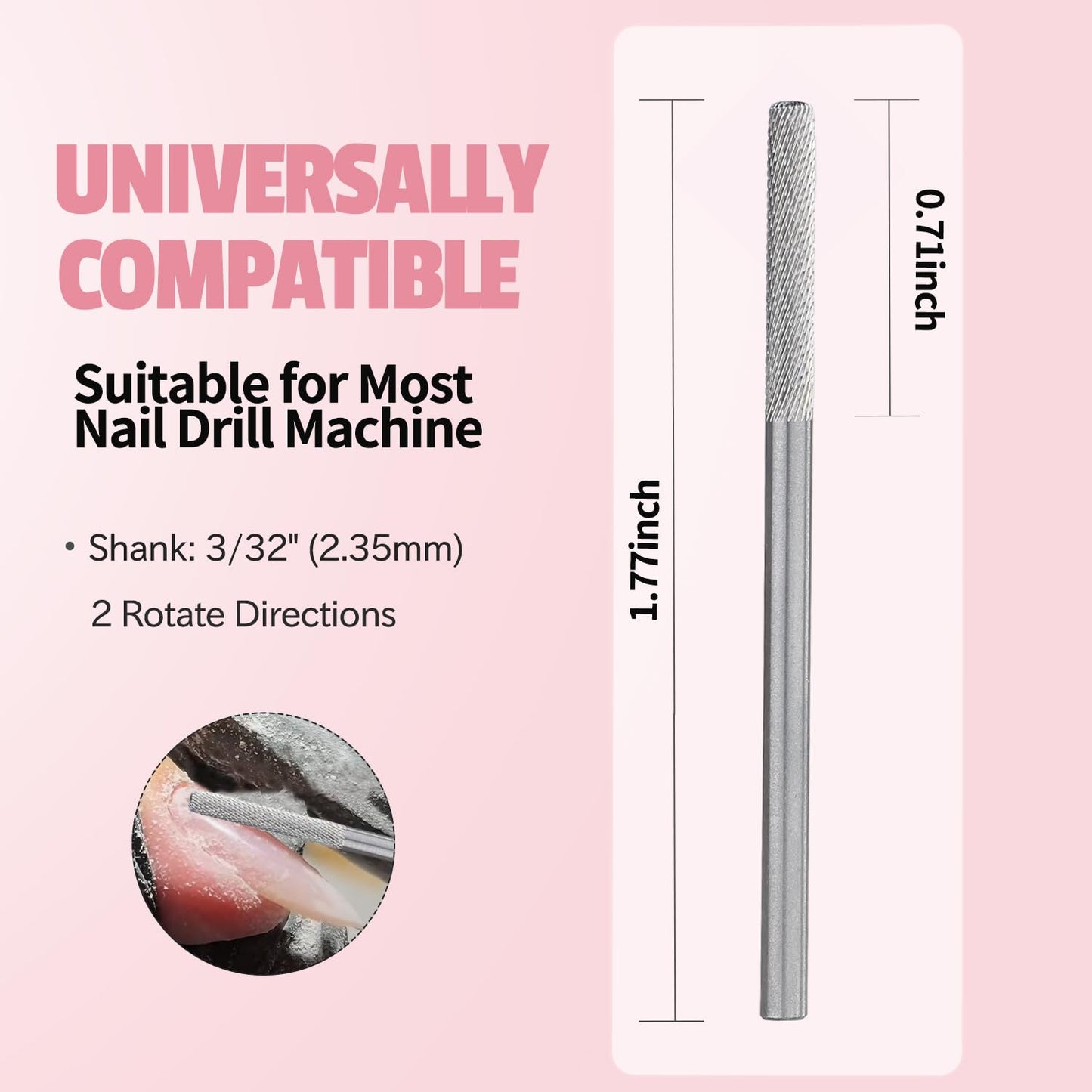 Nail Drill Bit Professional Safety Carbide Nature Nail Buffer Drill Bit 3/32” Cuticle Dead Skin Remover,Nail Prepare Bit Nail Bed File Manicure Two Way Rotate for Home Salon,3XF-Flat