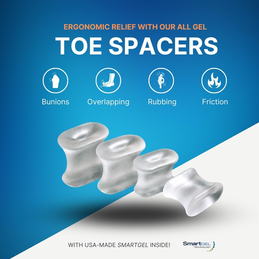 NatraCure Gel Toe Spacers - Helps with Bunions, Corns, Blisters, Rubbing & Overlapping Toes - Toe Separators for Women & Men to Correct Toes - 2 Pack