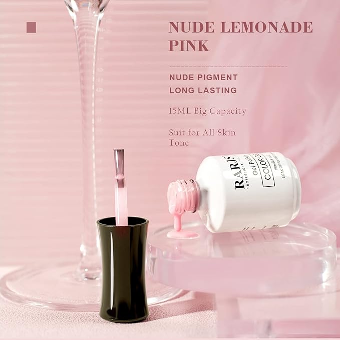 RARJSM Sheer Nude Gel Polish Jelly Light Pink Translucent Colors Neutral Skin Tone Gel Polish Milky Clear Pink 15ml Single Bottle Soak off UV LED Cured at Home Salon DIY French Manicure Nails Art