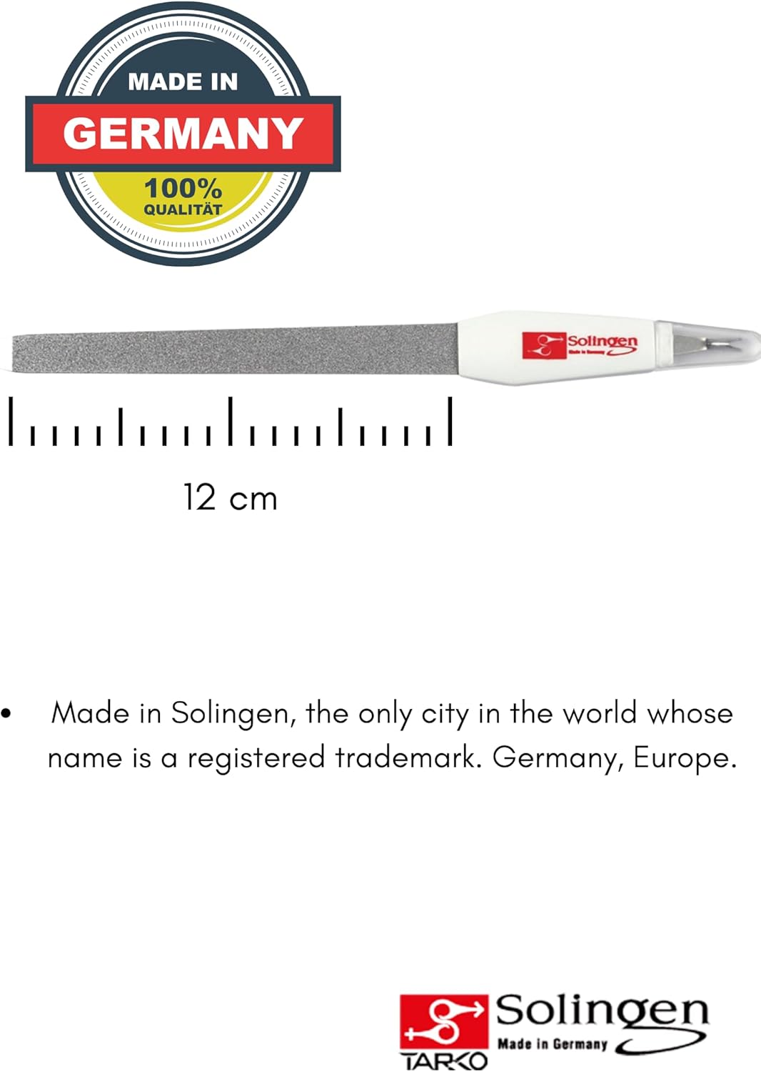 Solingen Germany 2-in-1 Nail File & Cuticle Trimmer | Stainless Steel Sapphire Fingernail & Toenail File for Manicure & Pedicure | Durable Professional Tool
