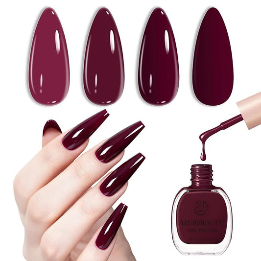 AZUREBEAUTY Dark Red Nail Polish, Quick Dry Nail Lacquer Natural Strengthening Treatment Kit DIY Salon at Home Women Gifts 0.34 fl oz