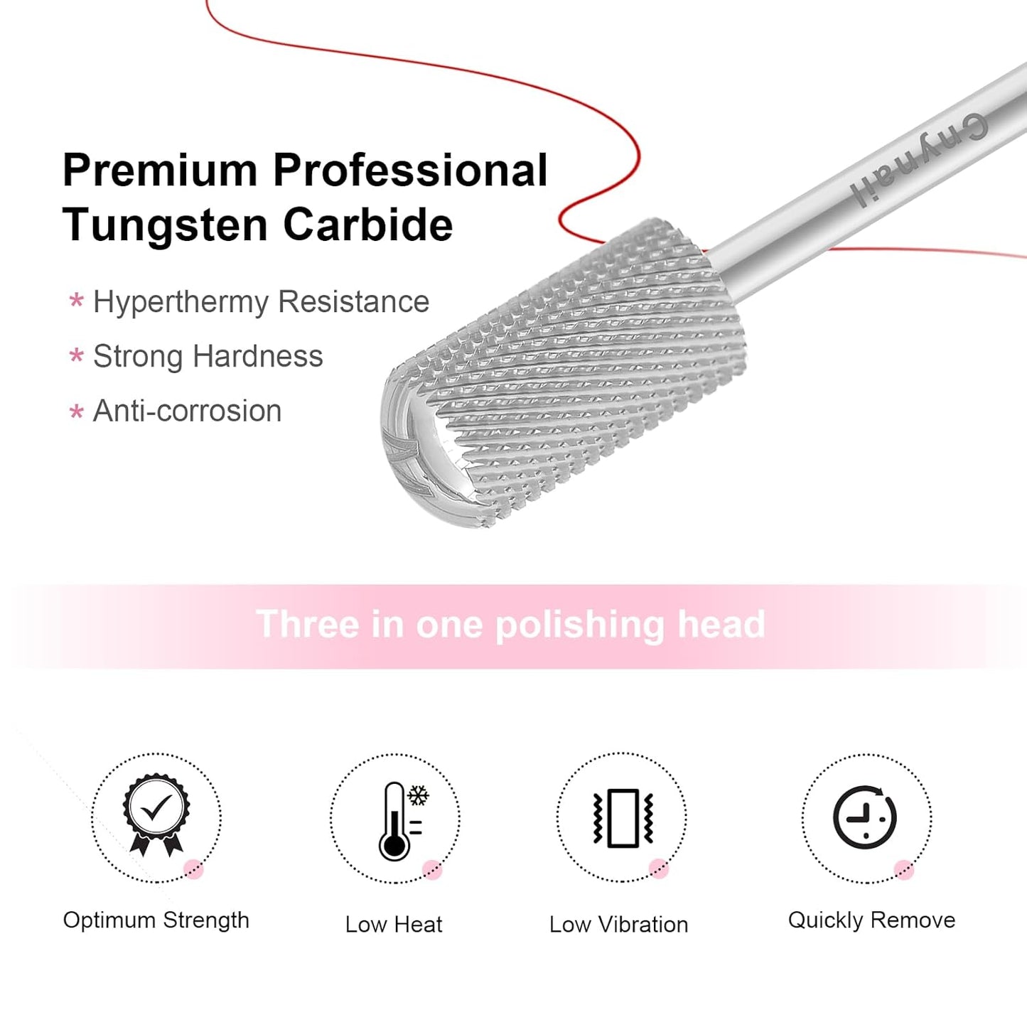 3/32" Large Barrel Smooth Round Top Tungsten Carbide Nail Drill Bit Safety Bit for Gel & Acrylic Removal, 2-Way Rotating Efile Tip, Salon Electric File Accessory (M Grit, Silver)