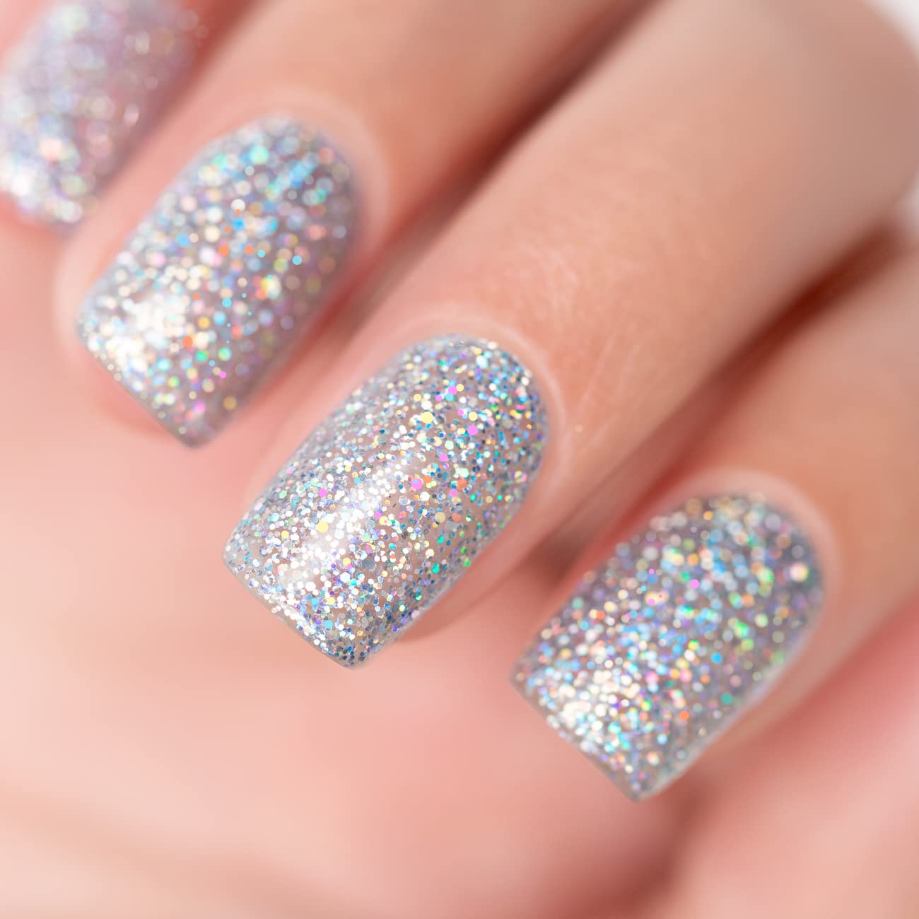 RARJSM Glitter Gel Nail Polish Silver Sparkly Iridescent Glitter Gelpolish 15ml Chunky Shimmer Holographic Rainbow Effect Soak off L e d U V Curing Required High Pigments for Salon DIY Manicure