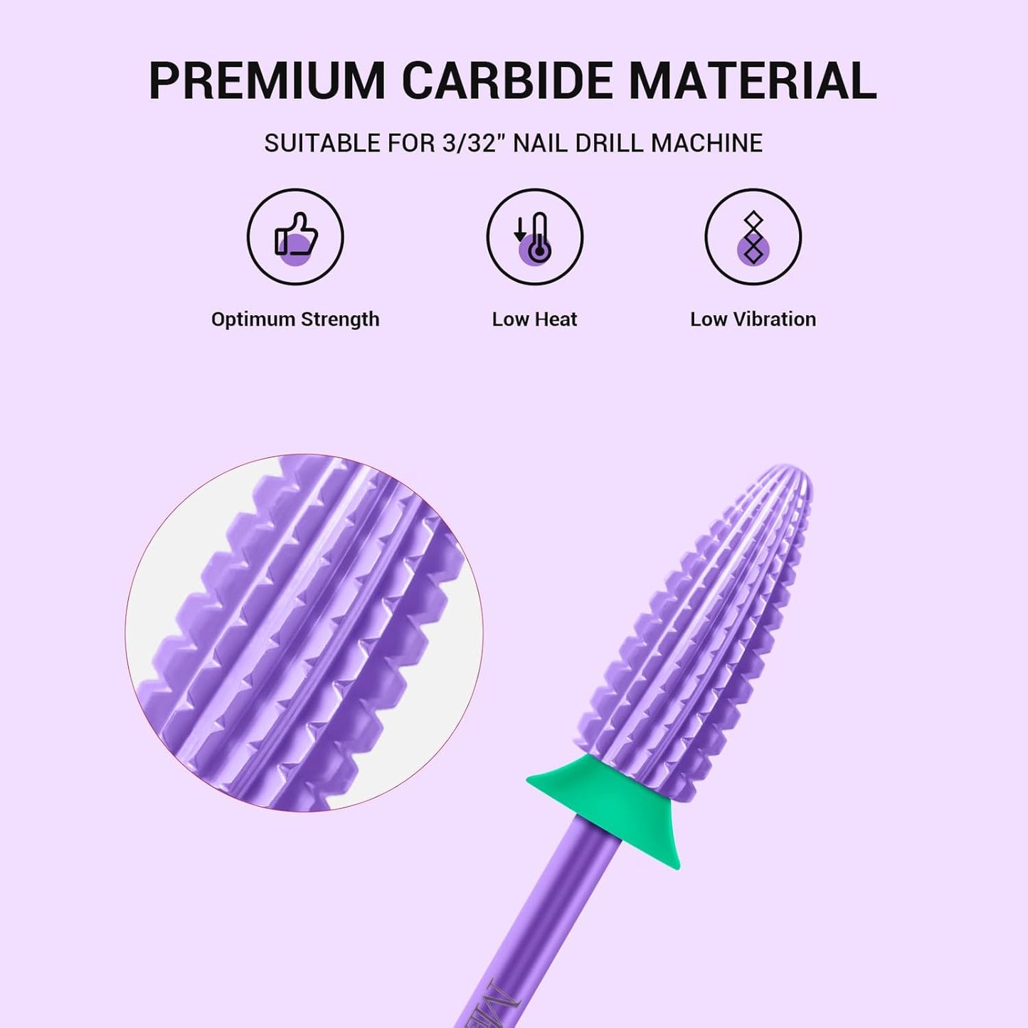 MelodySusie Typhoon Nail Drill Bits, 3/32'' Carbide Tungsten Multi-function Bits, Fast Remove Acrylic or Hard Gel for Manicure Pedicure Salon Professional or Beginner, Purple, Coarse