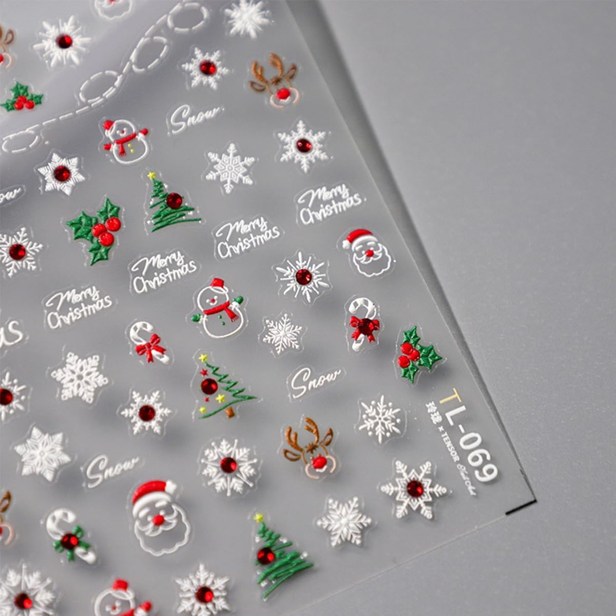 5D Christmas Nail Art Stickers Embossed Snowflakes Nail Stickers Christmas Tree Santa Claus Elk Winter Holiday Nail Design Xmas Nail Decals Nail Art Supplies for Christmas Nails DIY Manicure