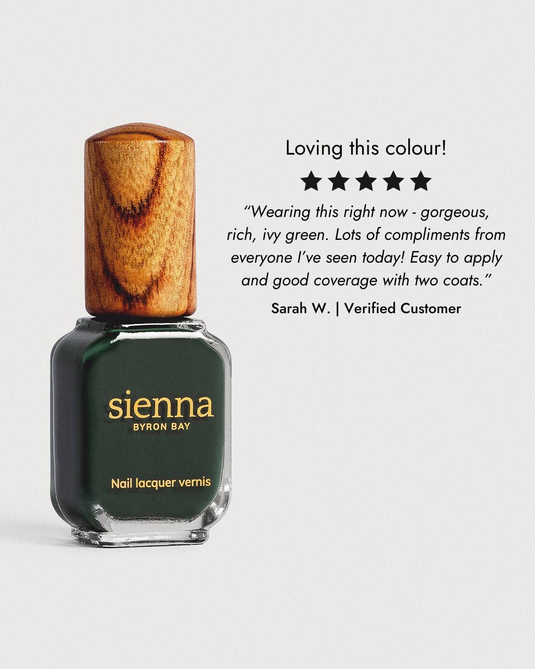 Sienna Byron Bay Olivia, Olive Green Nail Polish, Long-Lasting, Vegan & Cruelty-Free, 10ml – .34 fl oz.