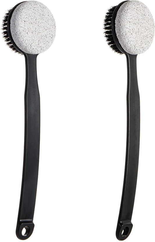 Pumice Stone for Feet and Shower Brush with Long Handle 13.7",Hard Skin Callus Remover, 2 in 1 Foot Scrubber Brush, Back Scrubber Body Brush for Shower Deep Cleansing and Exfoliating (Curved)