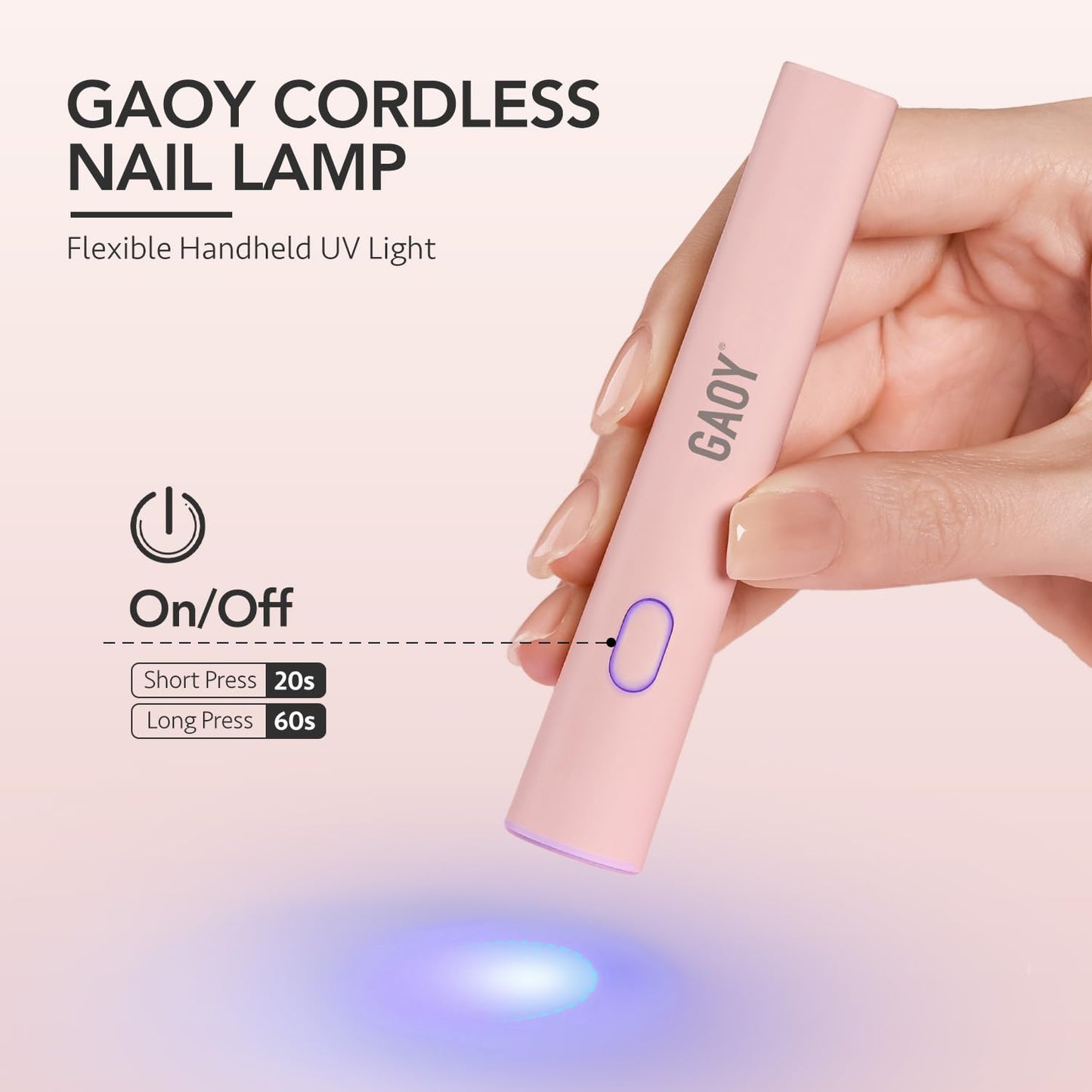 GAOY Handheld UV Light for Gel Nails, Mini Nail Lamp, Portable Cordless Rechargeable, Fast Curing, Pen Lamp Pink