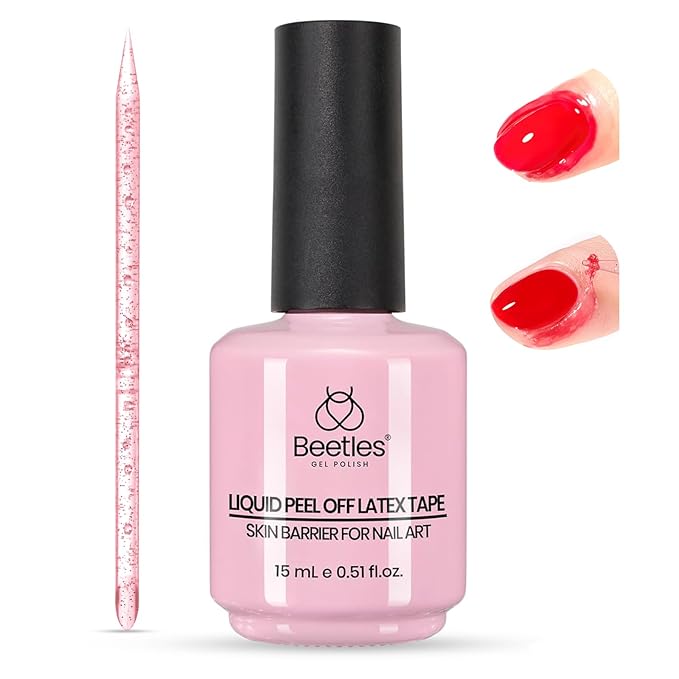 Beetles Liquid Latex for Nail 15ml - Peel off Nail Polish Cuticle Guard with Plastic Nail Care Stick Halloween Nails Design Air-Dry Liquid Latex Barrier for Protector Fingers