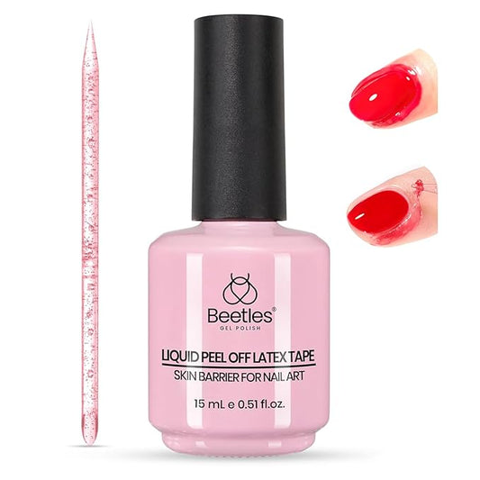 Beetles Liquid Latex for Nail 15ml - Peel off Nail Polish Cuticle Guard with Plastic Nail Care Stick Halloween Nails Design Air-Dry Liquid Latex Barrier for Protector Fingers