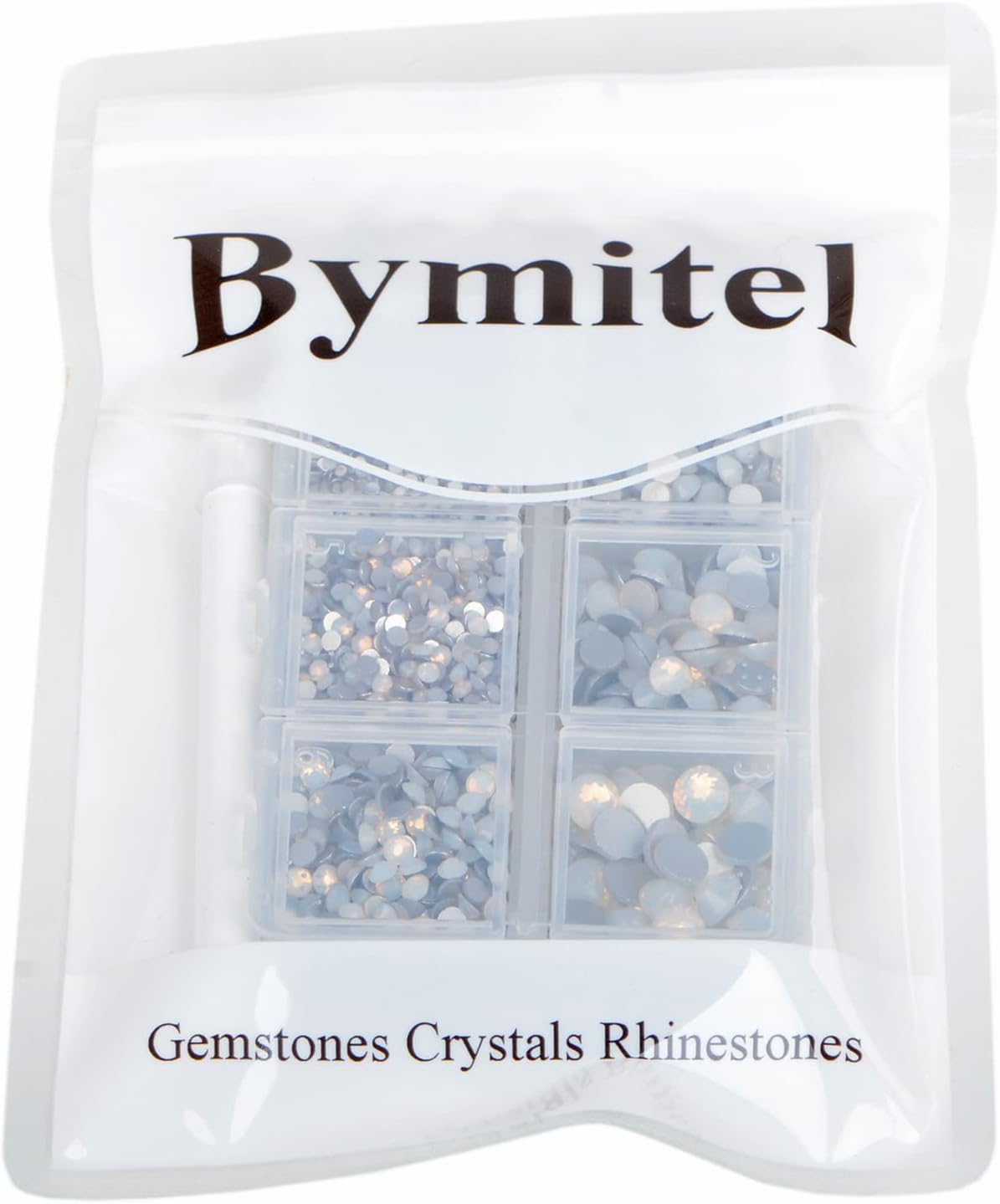 Bymitel 5000 Pieces 6 Mixed Sizes Glue Fix on Glass Rhinestones Round Crystal Gems Flatback for DIY Jewelry Making with one Picking Pen(6-Sizes 5000PCS, White Opal)