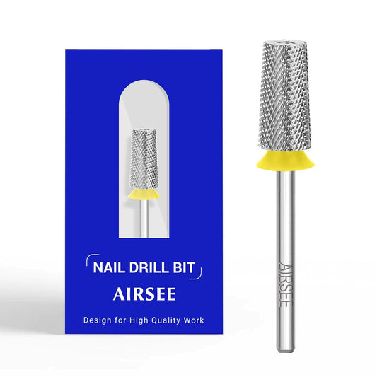 AIRSEE Tungsten Carbide Acrylic Nail Drill Bit Efile Electric File Machine Head Tip for Manicure Polishing Art Remove Gel 3/32" 2 Way Professional Tech Flat Top Tapered Barrel Extra Fine-XF