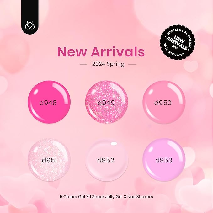 Beetles Pink Gel Nail Polish, 6 Colors Hot Pink Glitter Bright Jelly Gel Polish Soak off Uv LED Cured Nail Art Design Salon Home DIY Manicure Gifts for Women
