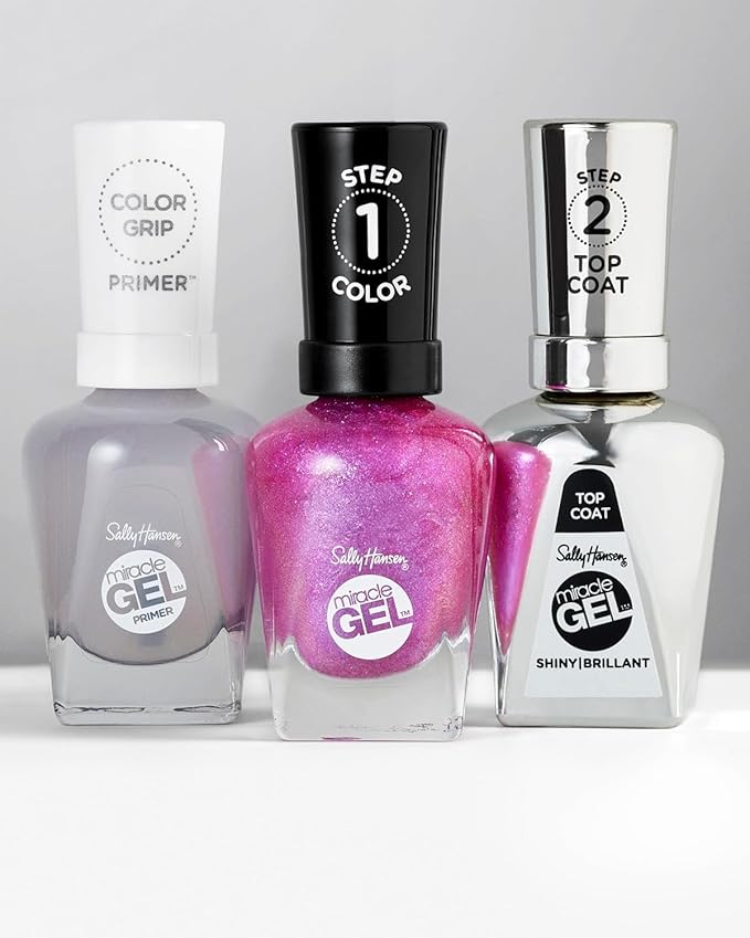 Sally Hansen Miracle Gel Salon Quality Nail Polish | Gel-Like Formula, Two-Step System, No UV Light Needed, Long Lasting | Semi-Opaque, Shimmer | 909 All is Bright | White with Pink Shimmer