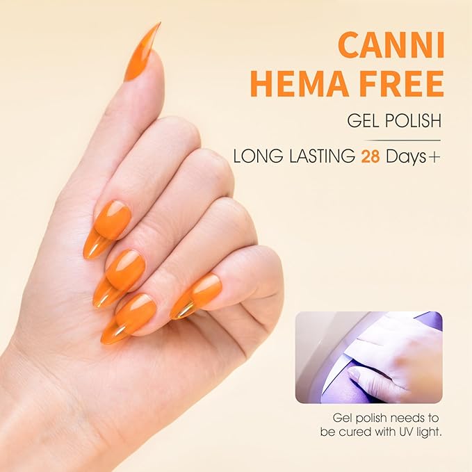 CANNI Jelly Orange Gel Nail Polish, 1Pcs Orange Brown Fall Gel Polish Translucent Color High Gloss Soak Off U V French Nail Manicure Salon DIY