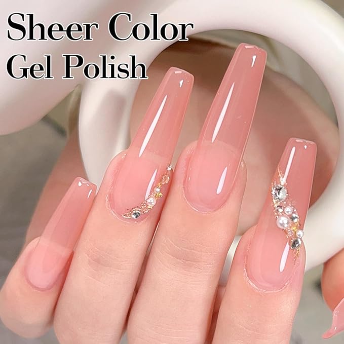 Jelly Nude Gel Nail Polish,15ml Sheer Neutral Translucent Soak Off Gel Polish, UV Light Cure for Nail Art DIY Rose Cameo X08