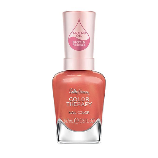 Sally Hansen Color Therapy Nail Polish | Biotin, Argan Oil, Long Lasting, Healthy Nails, Nail Strengthener, Opaque | 300 Soak at Sunset | Coral Orange Nail Color