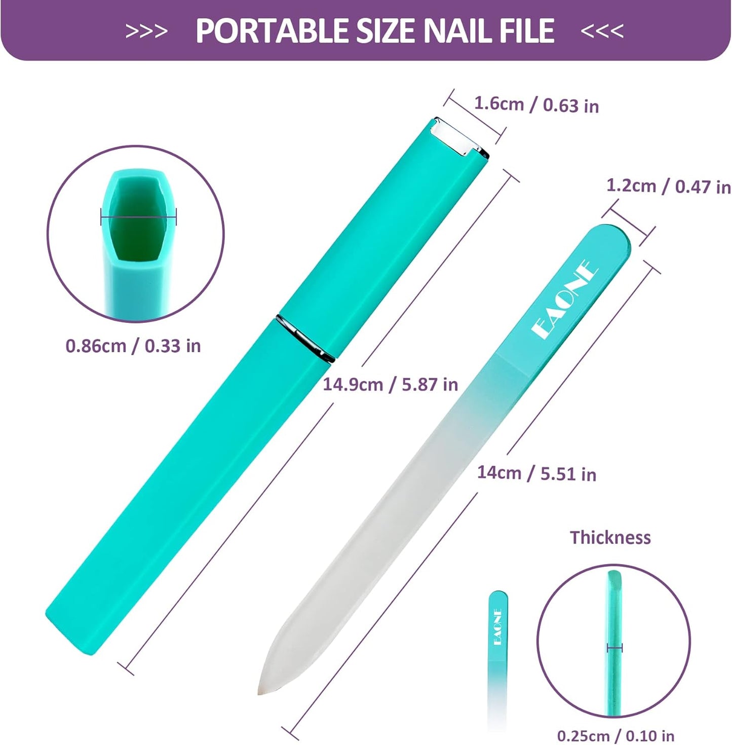EAONE Crystal Glass Nail File with Case 3 Pack, Double-Sided Etched Fingernail Files for Natural Nails Professional Footnail Care Tool, Stocking Stuffers for Women Girls Gifts