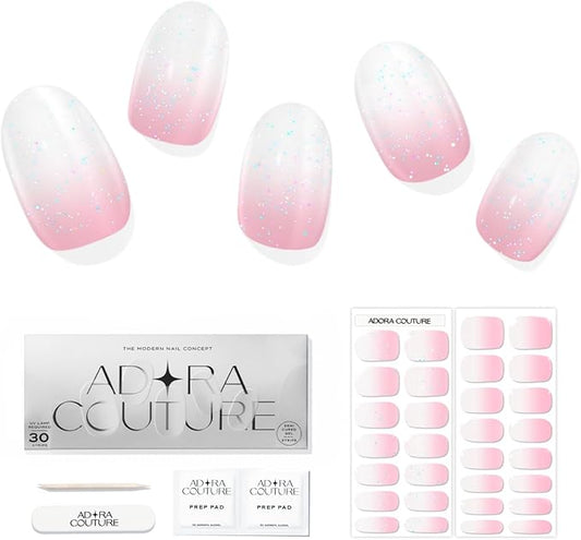 Semi Cured Gel Nail Strips with 30 Pieces - Salon Quality Manicure Kit for Women Easy Application Wraps Includes Prep Pads Nail File Wooden Stick, UV Light Required (Pink White)