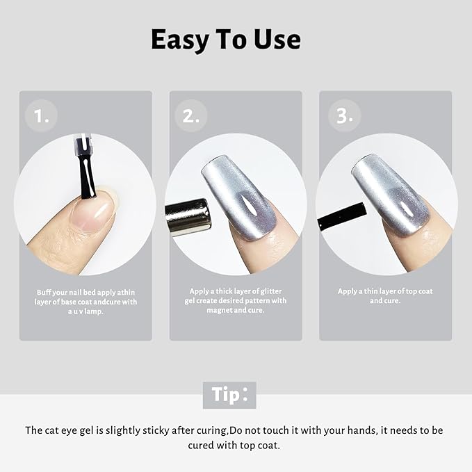 JODSONE 16.5ml Cat Eye Gel Nail Polish Silver Glitter Magnetic Reflective Translucent Need U V Curing