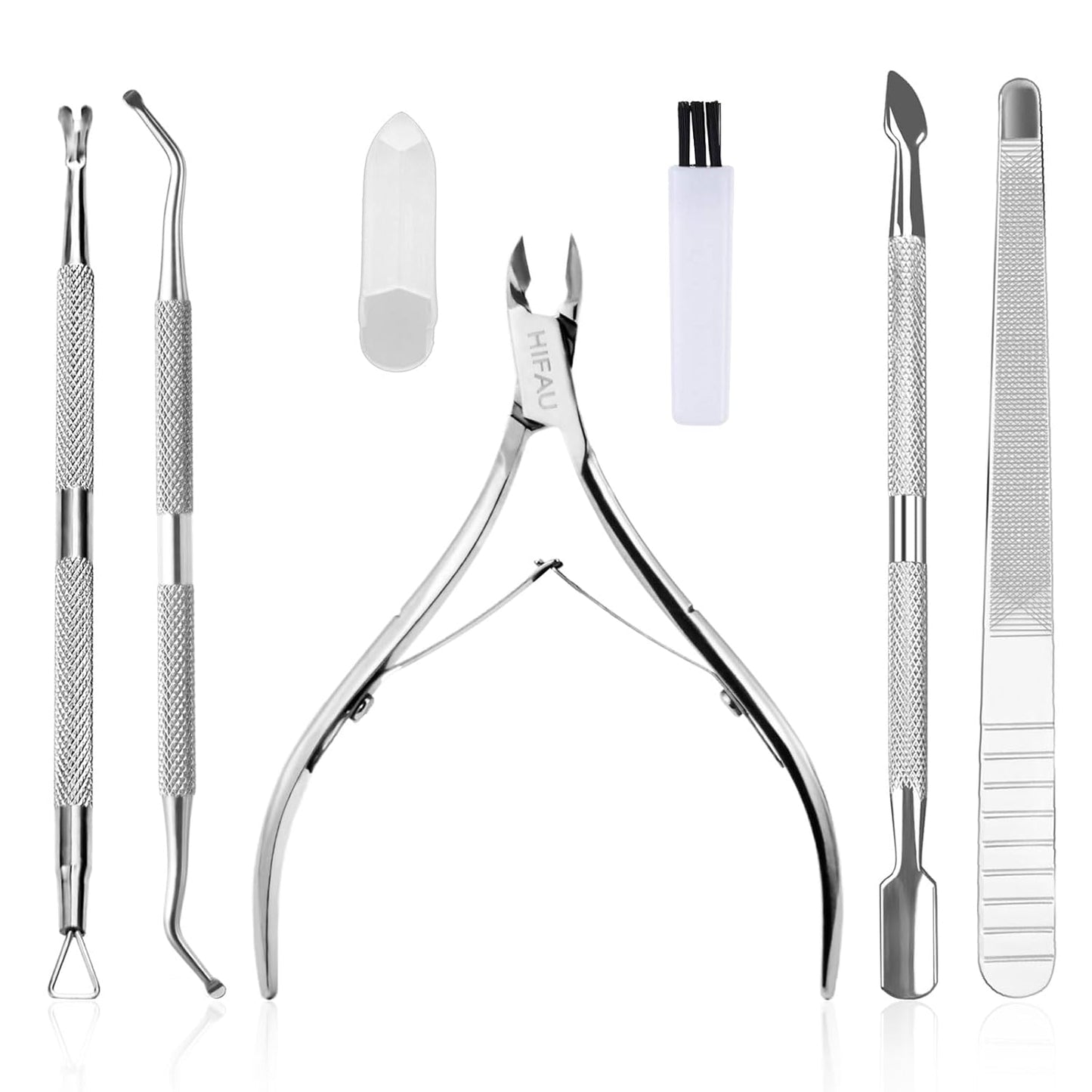 Professional Cuticle Nippers Set, Stainless Steel Manicure Kit - Cuticle Nipper, Cuticle Pusher & Cutter, Triangle Nail Polish Remove Tool & Cuticle Trimmer, Nail File, Nail Lifter, Home & Salon