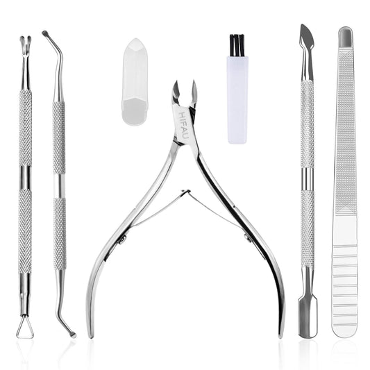 Professional Cuticle Nippers Set, Stainless Steel Manicure Kit - Cuticle Nipper, Cuticle Pusher & Cutter, Triangle Nail Polish Remove Tool & Cuticle Trimmer, Nail File, Nail Lifter, Home & Salon