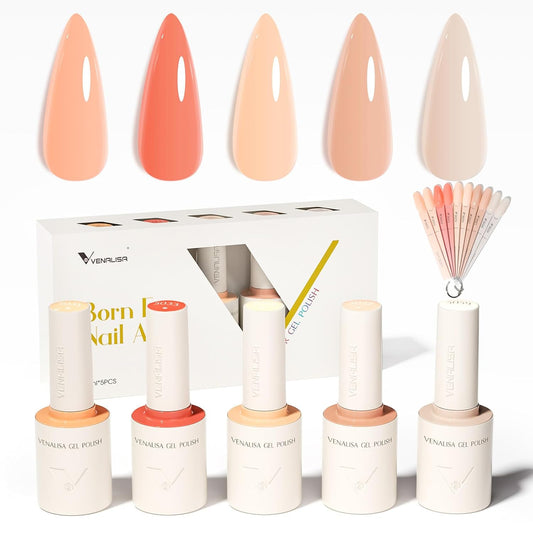 VENALISA Gel Nail Polish Set, 5 Colors 10ML Nude Gel Polish Kit Skin Tone Soak Off Salon Manicure DIY at Home Nail Art For Girls Women
