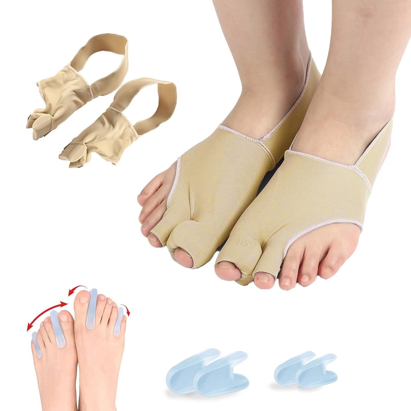 Bunion Corrector for Women and Men, Bunion Socks Sleeves Toe Corrector Comfortable & Breathable for Day/Night Support, Hallux Valgus Pain Relief Non-Slip Big Toe Straightener (White, Large(9-12))