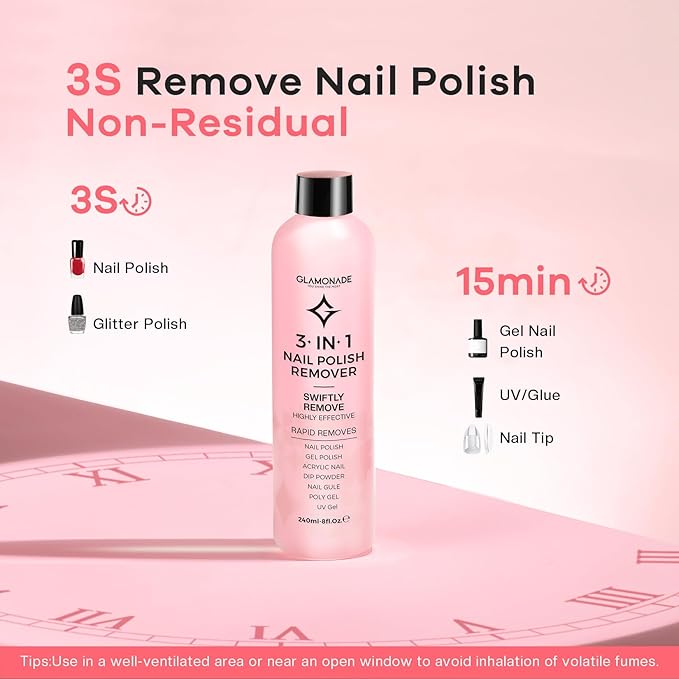 Acetone Nail Polish Remover: Professional Soak off Gel Polish Remover Natural Formula Rose Essential Oil for Acrylic Dip Powder Nail Supplies for Home Salon(8 Fl.Oz.)