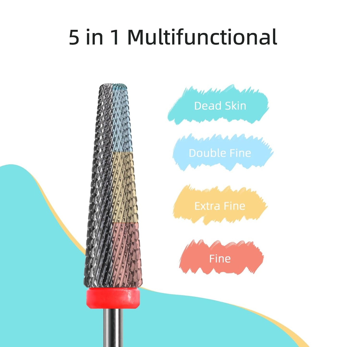 24mm Super Long 5 in 1 Nail Drill Bits, Cross Tapered Carbide Bit, 3/32" Two-way Rotate Drill Bits for Nails, Remove Acrylic Nails/Gel, Electric File Tool Drills Manicure Accessories (F)