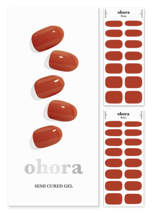 ohora Semi Cured Gel Nail Strips (N Cream Maple) - Red, Solid, Works with Any UV/LED Lamps, Salon-Quality, Long Lasting, Easy to Apply & Remove - Includes 2 Prep Pads, Nail File & Wooden Stick