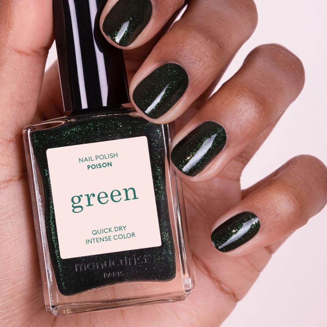 Manucurist Green Glitter Nail Polish - Natural Classic, 9-Free, Vegan (81%), 0.5 fl oz
